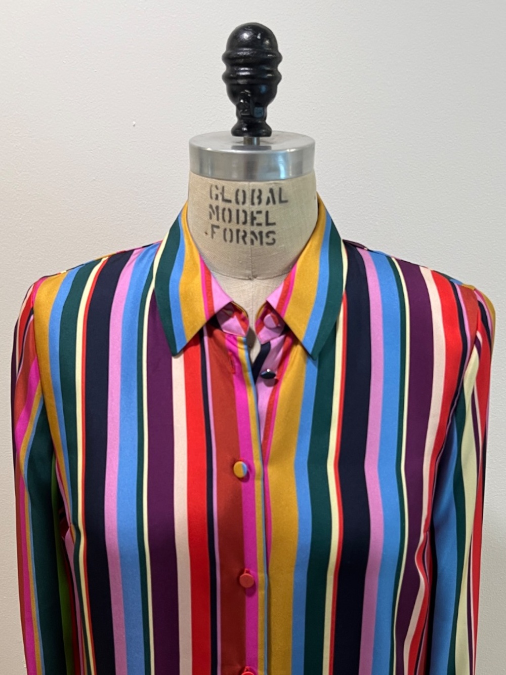 Women's Escada Silk Rainbow Striped Button-Up Blouse - Size 34 (XS/S) - Picture 4 of 13